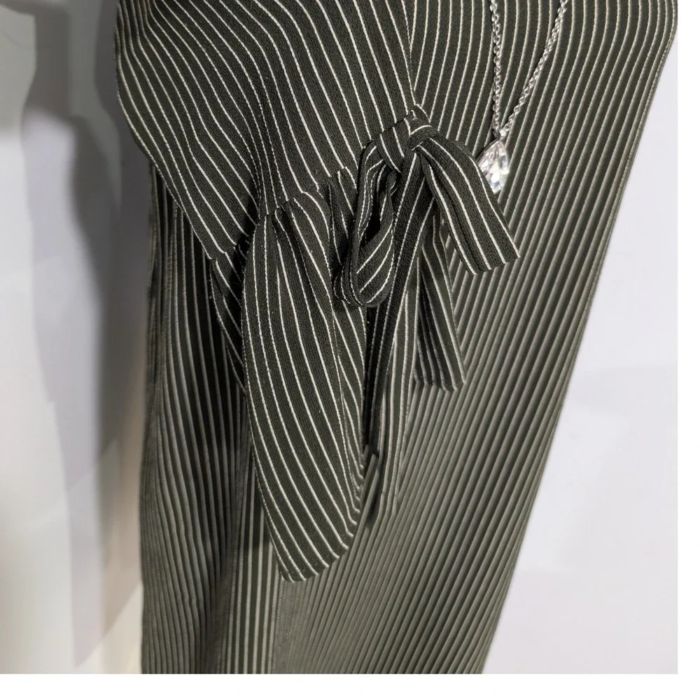 Anthropologie Everly Womens Striped A Line Dress Olive Green Sleeve Tie Size S